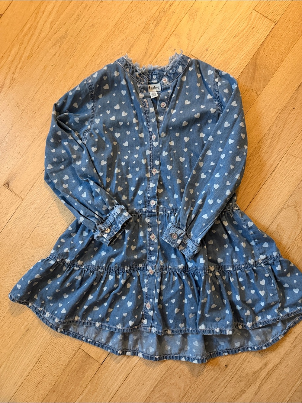 Hatley Blue Chambray Heart-Print Button Dress